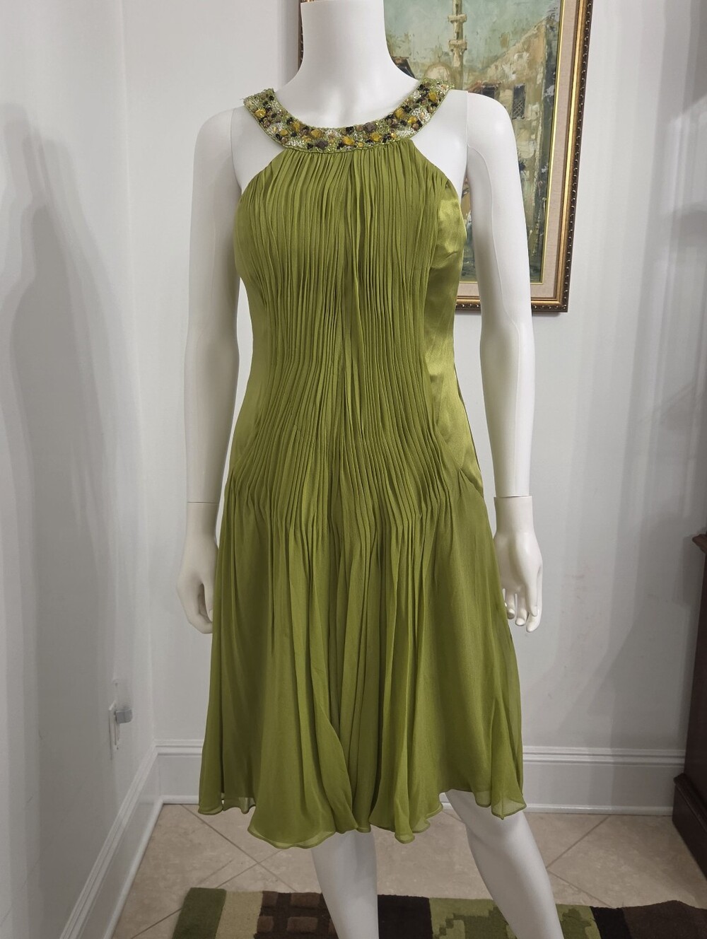 Black Label Lime Beaded Halter Prom Dress
